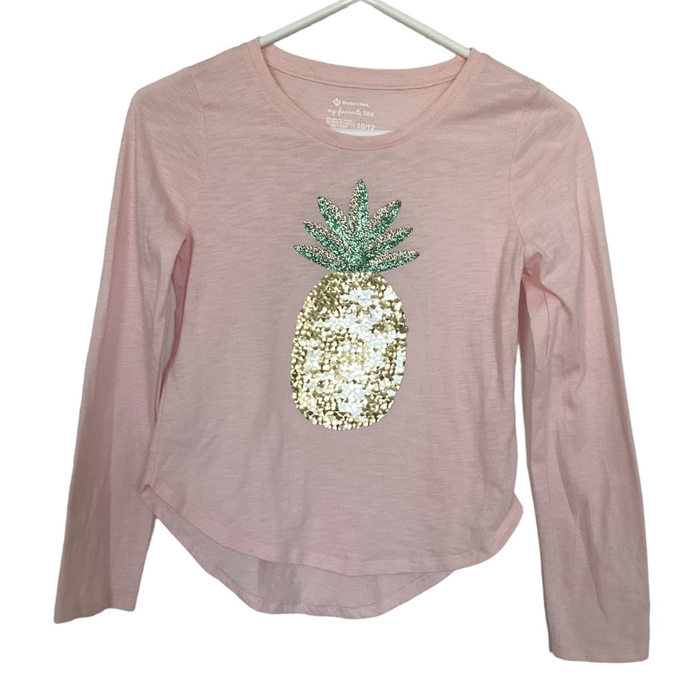 BOGO 🥳 Members Mark long sleeve pink shirt pineapple sequins | girls 10/12